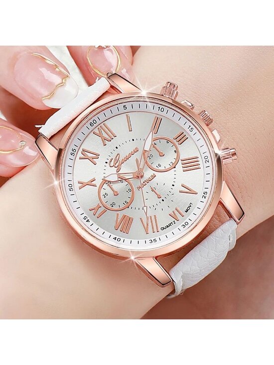 Stylish Unisex Gold Plated PU Leather Round Wrist Watches - Lot of 10 Pcs main image 8